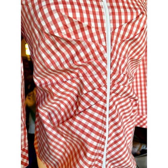 Lafayette 148 NY Petite Red White Gingham Stretch Button-Up Shirt Size 4 - Picture 6 of 8